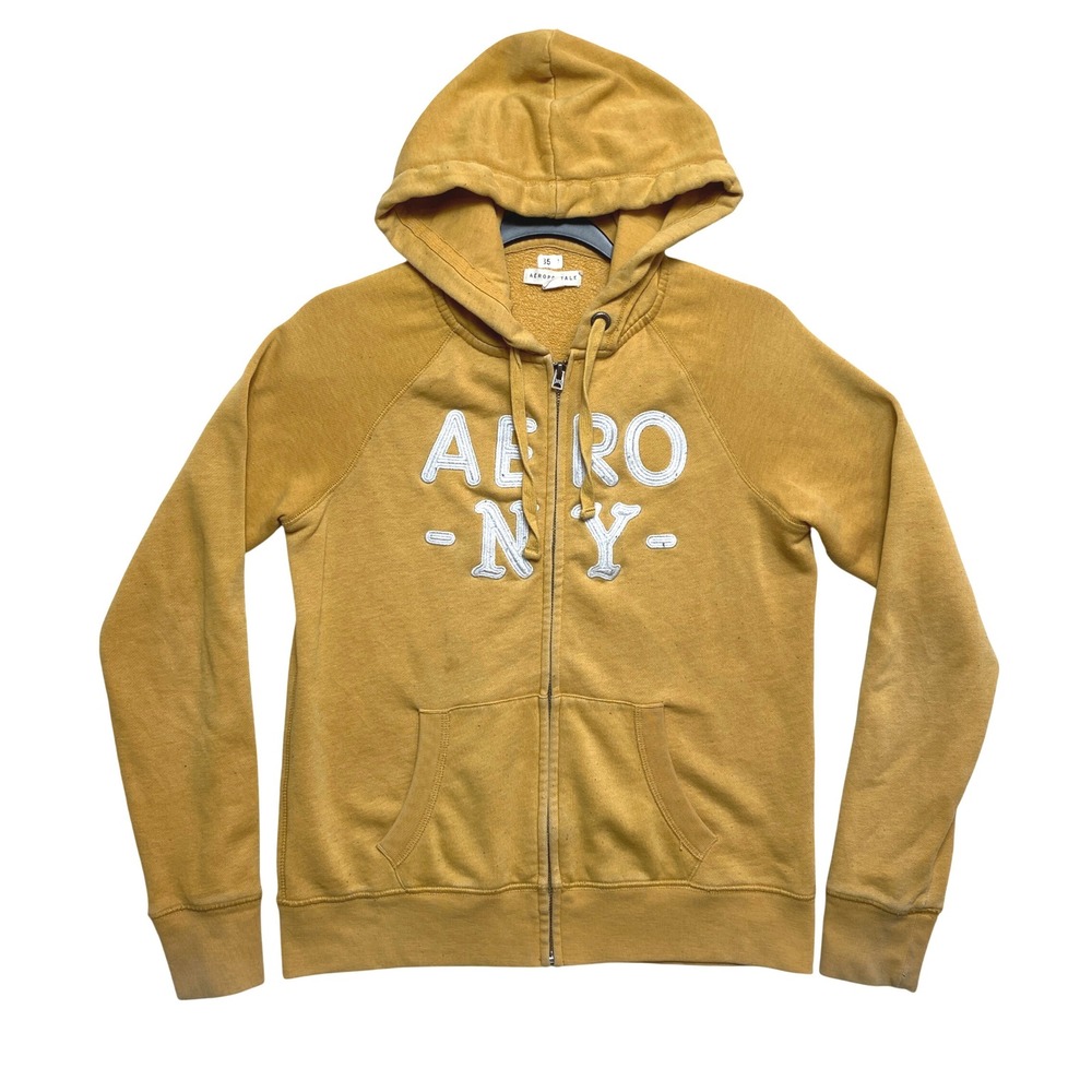 Aeropostale Hoodie Womens Small Mustard Yellow Zip Up Aero NY Logo Y2K